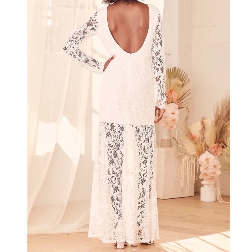 NWT Lulus Way to Be Loved White‎ Lace Long Sleeve Maxi Dress - Picture 3 of 12